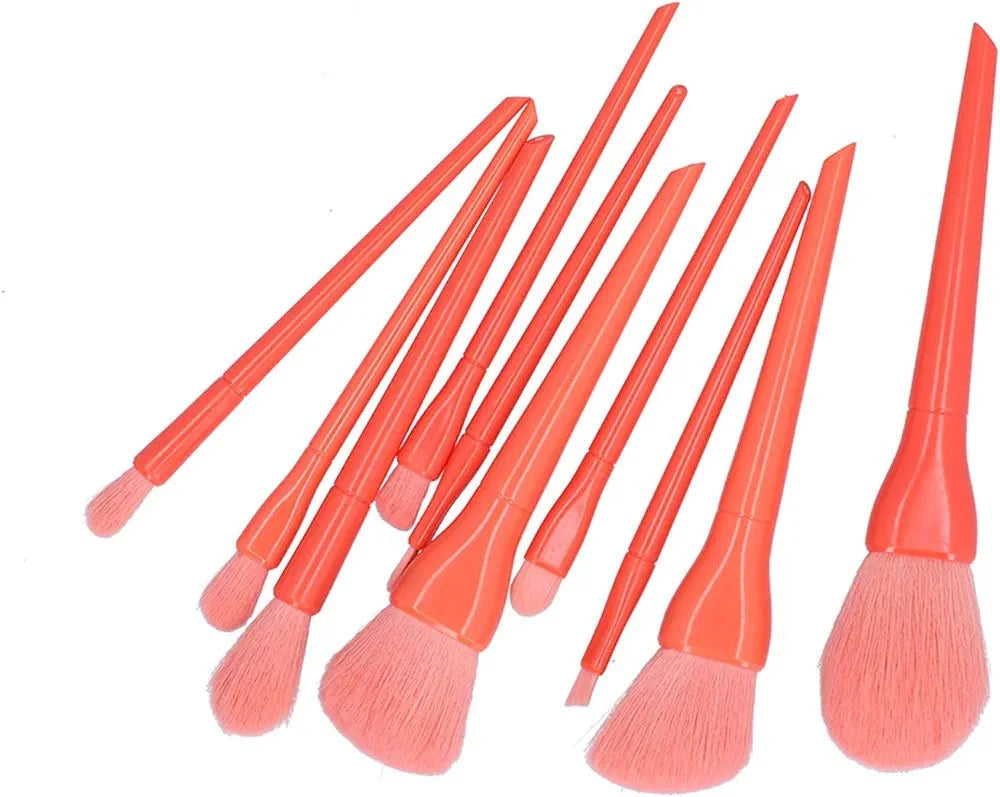 Portable Makeup Brushes Set 10pcs - Orange | Perfect for Flawless Makeup