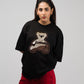 Gratitude Teddy Embroidered Patched Drop Shoulder Oversized Tee Black