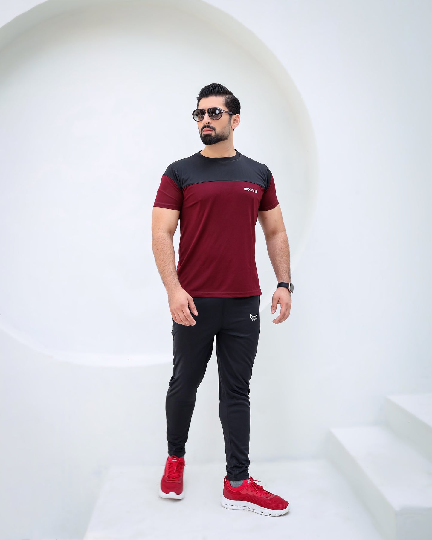 Active Streetwear Tracksuit - Burgundy/Black