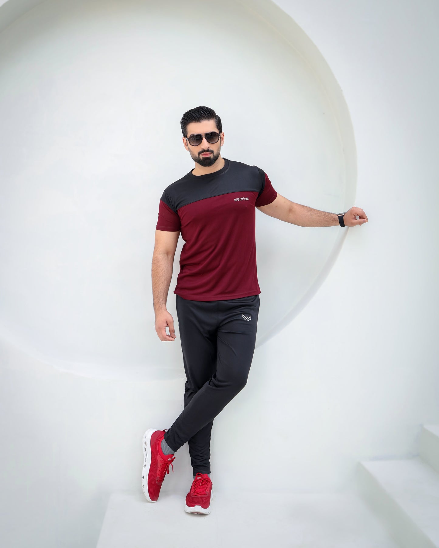Active Streetwear Tracksuit - Burgundy/Black