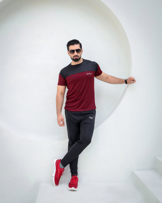 Active Streetwear Tracksuit - Burgundy/Black