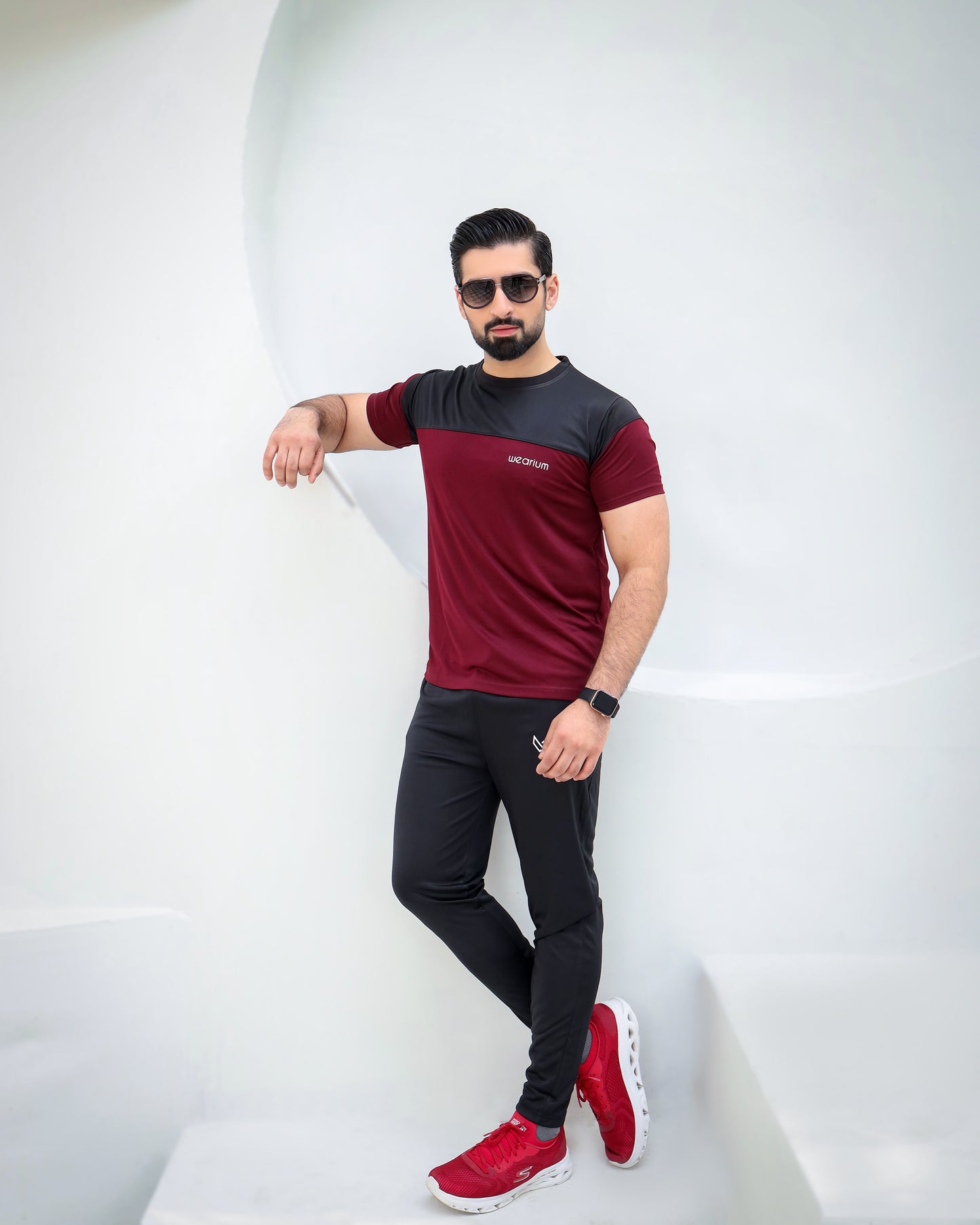 Active Streetwear Tracksuit - Burgundy/Black