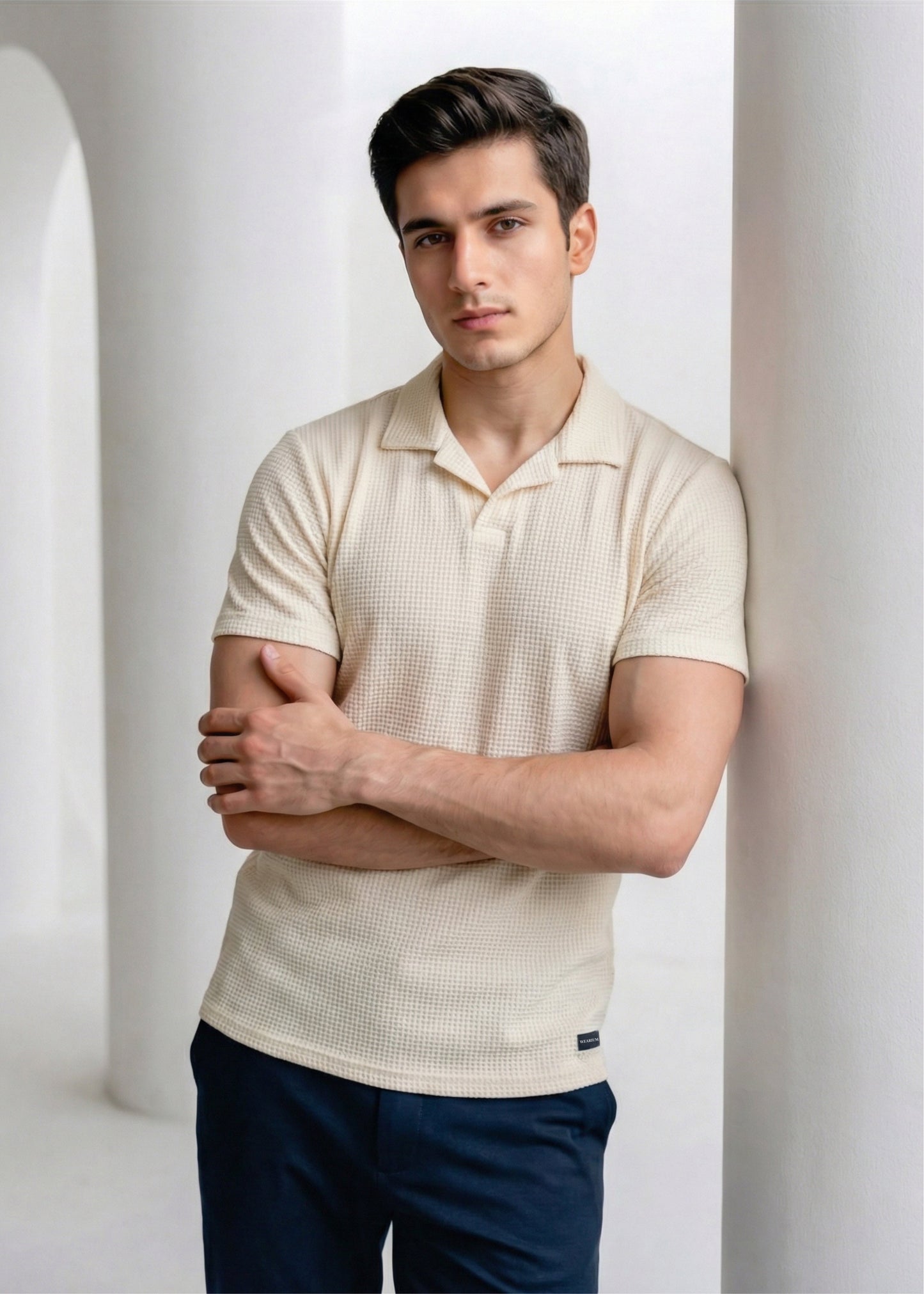 Imported Waffle Weave - Beige Polo