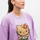 Hi Kitty Embroidered Patched Drop Shoulder Oversized Tee Lavender