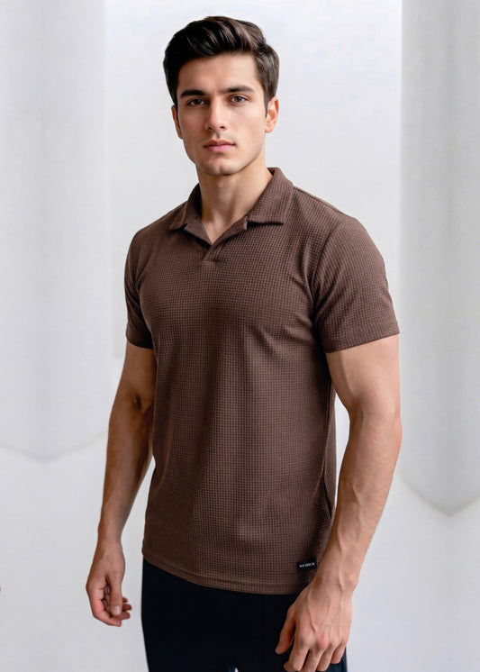 Imported Waffle Weave - Brown Polo