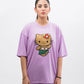 Hi Kitty Embroidered Patched Drop Shoulder Oversized Tee Lavender