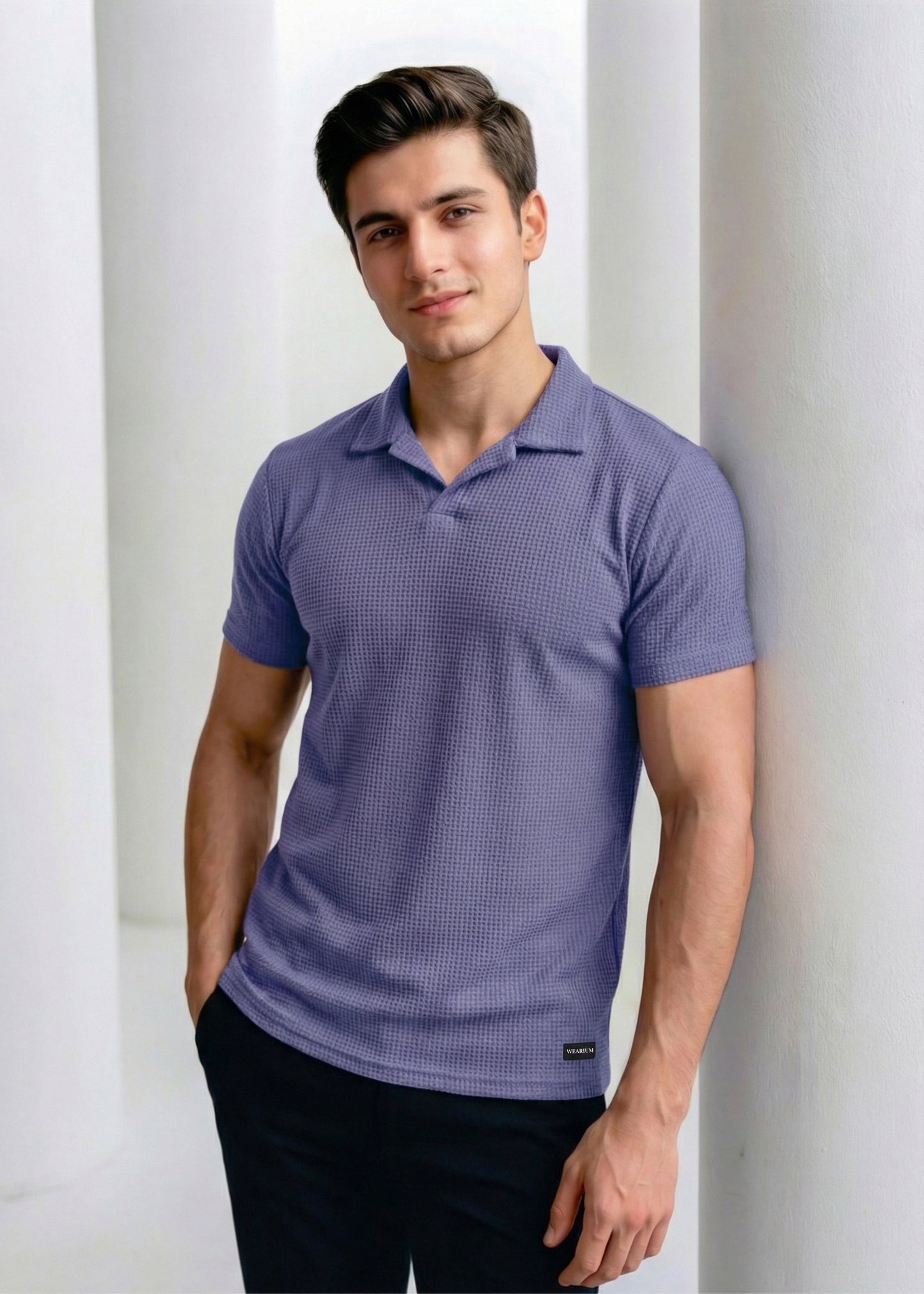 Imported Waffle Weave - Zinc Polo