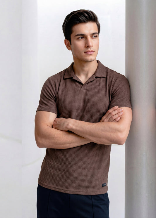 Imported Waffle Weave - Brown Polo