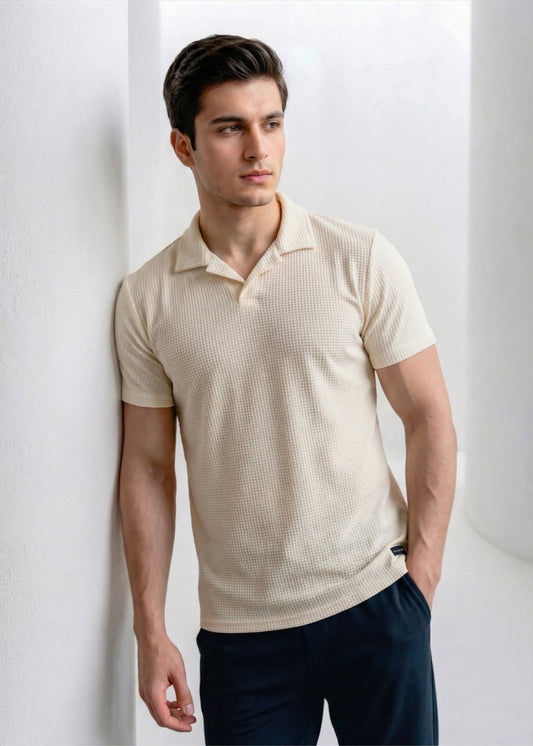 Imported Waffle Weave - Beige Polo