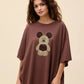 Bear Hugz Embroidered Patched Drop Shoulder Oversized Tee Brownie