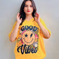Good Vibes Graphic Vneck Drop Shoulder Oversized Tee Yellow