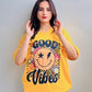 Good Vibes Graphic Vneck Drop Shoulder Oversized Tee Yellow
