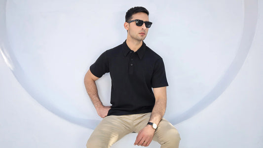 Waffle Knit - Black Polo