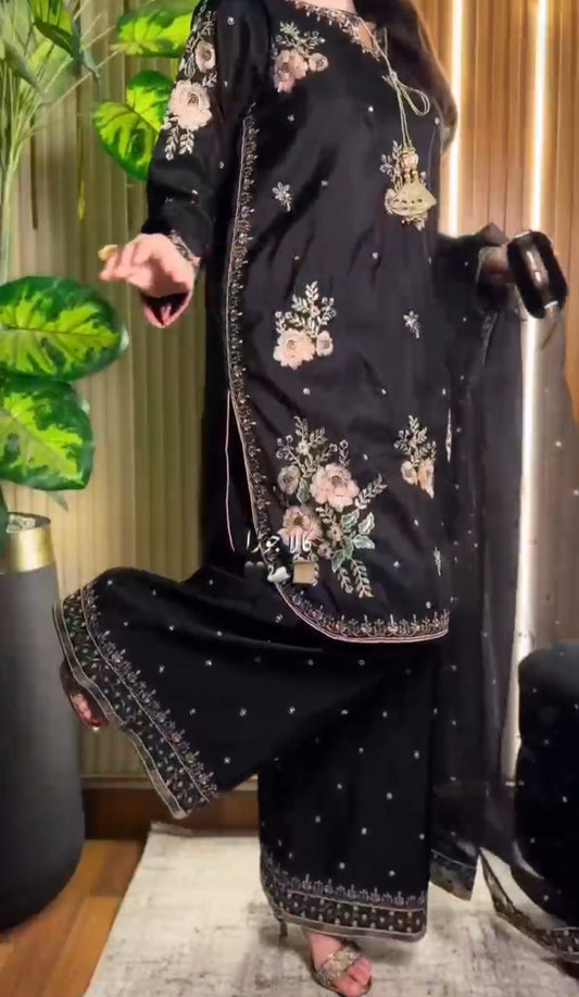 Black Traditional Eid Dress 3Pcs Stitched