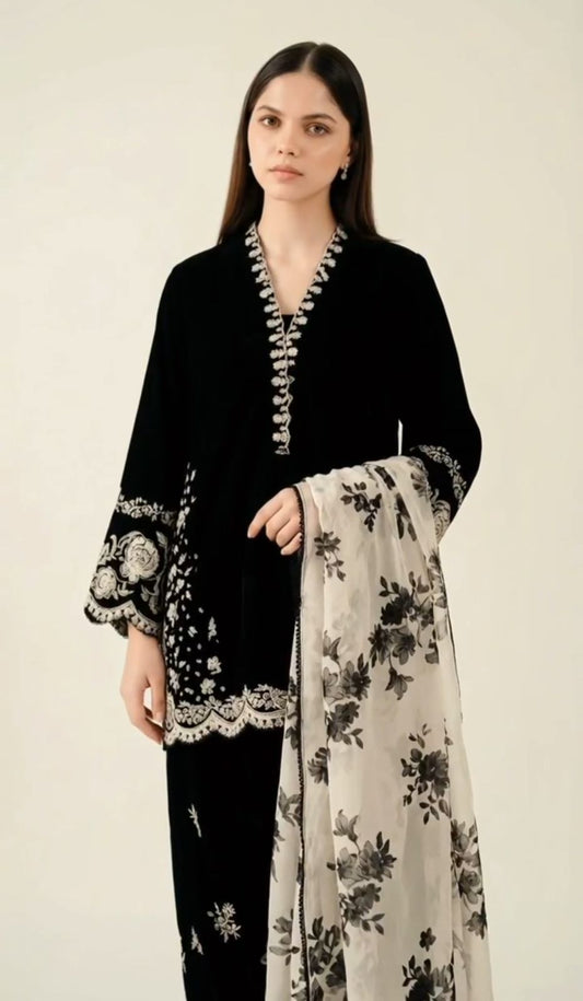 Deep Black Lawn Dress Stitched 3pcs