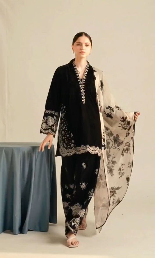 Deep Black Lawn Dress Stitched 3pcs