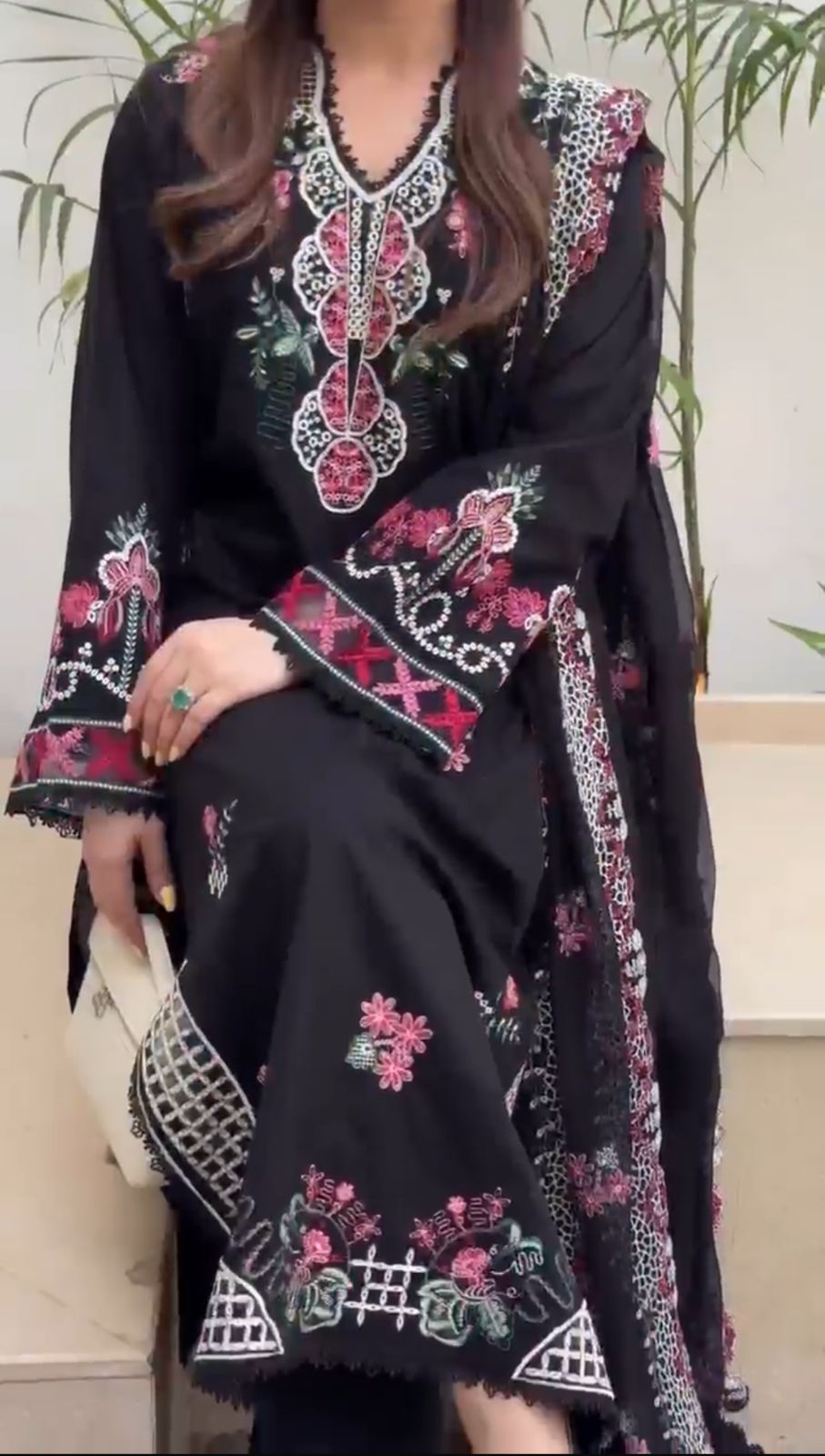 Black Summer Dress Stitched 3pcs