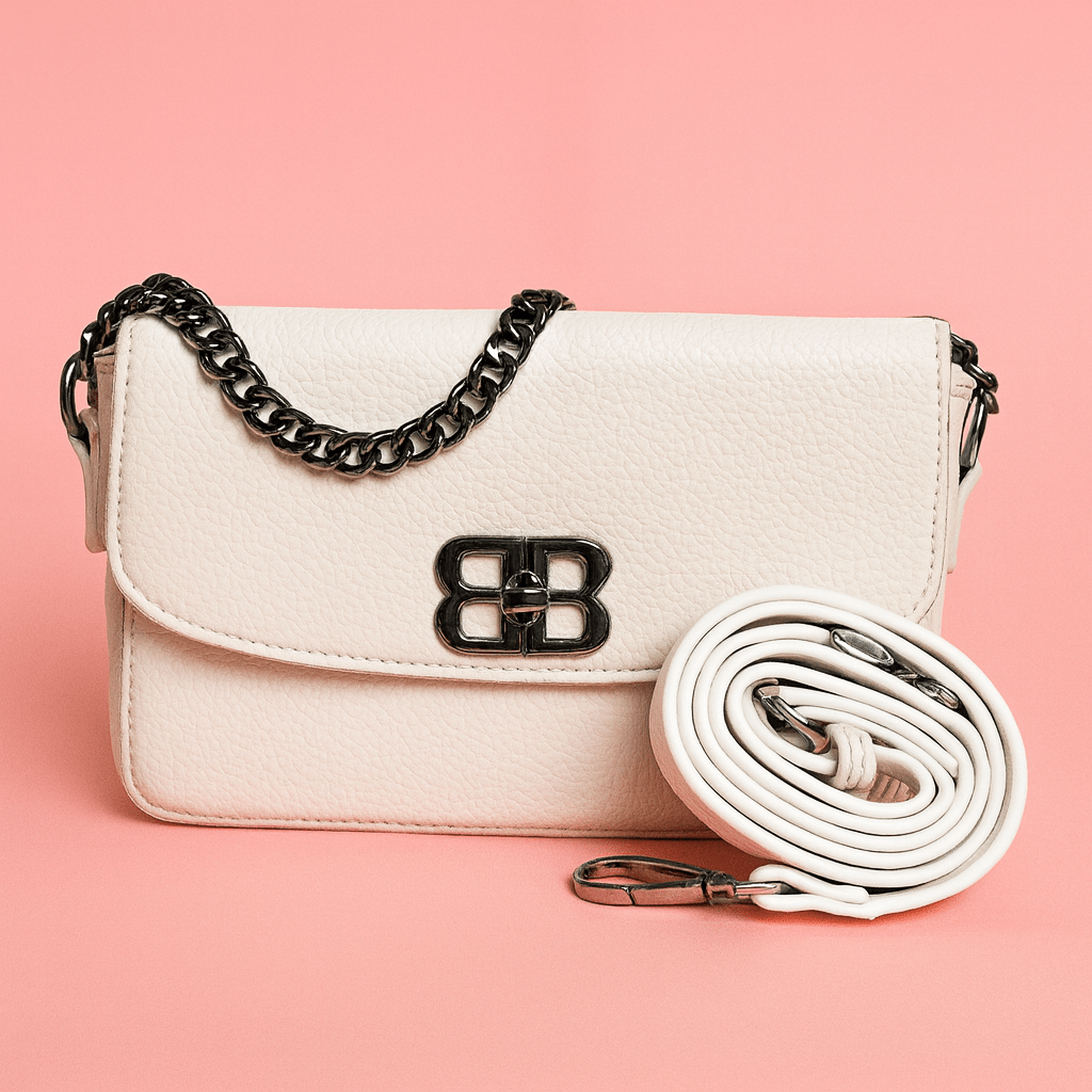 BB Logo Chain Crossbody Bag – Premium Faux Leather, Multiple Colors - 0128
