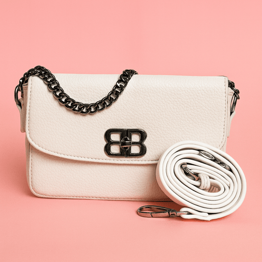 BB Logo Chain Crossbody Bag – Premium Faux Leather, Multiple Colors - 0128