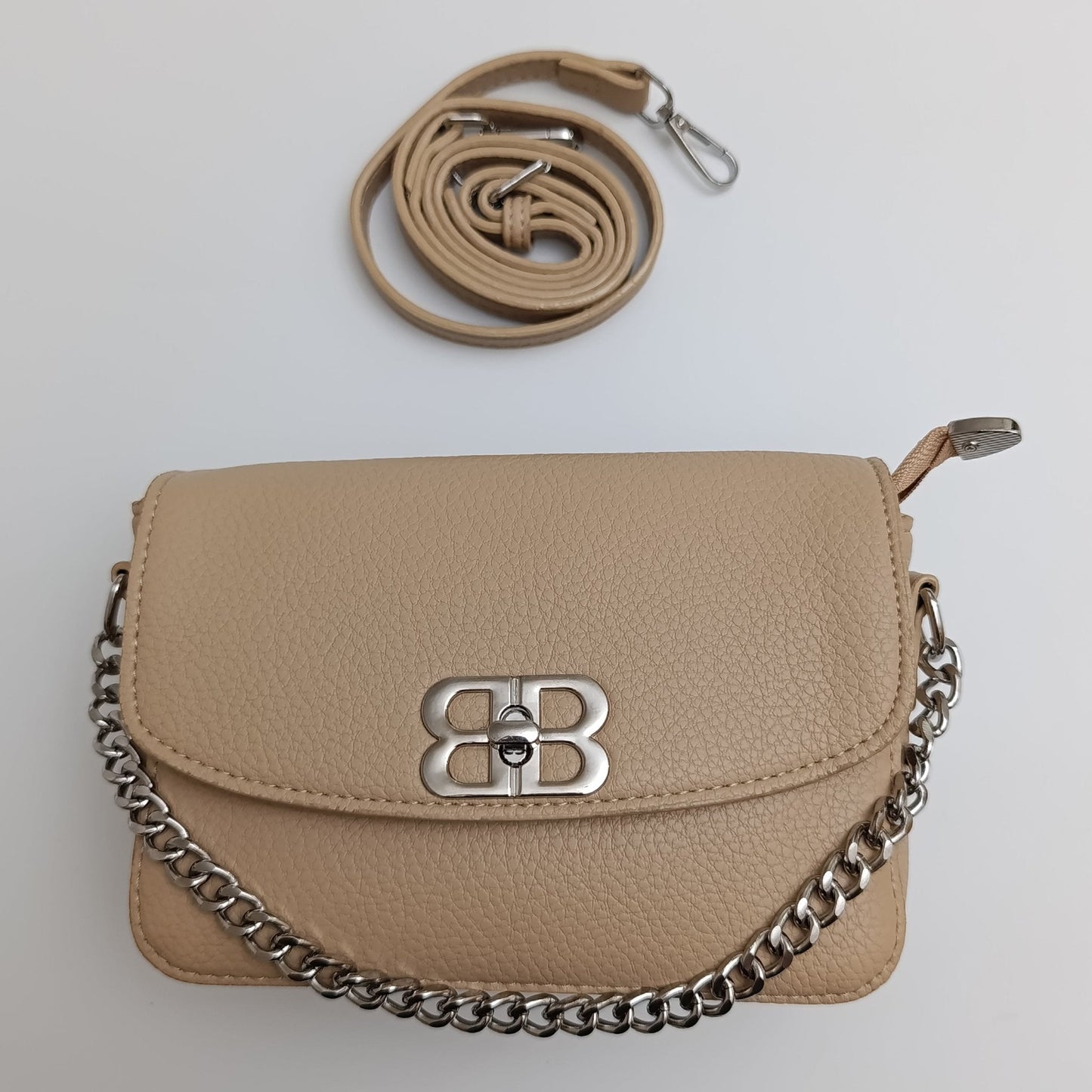BB Logo Chain Crossbody Bag – Premium Faux Leather, Multiple Colors - 0128