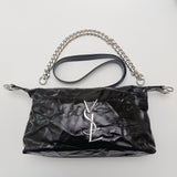Black Glossy Chain Shoulder Bag – Luxury Silver Chain - 5645