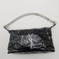 Black Glossy Chain Shoulder Bag – Luxury Silver Chain - 5645
