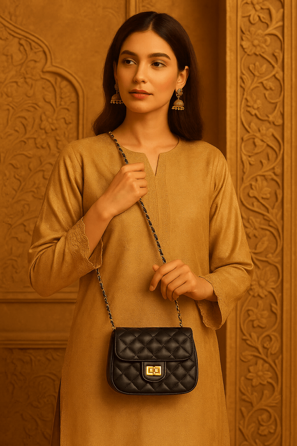 Black Quilted Heart Chain mini Shoulder Bag – Elegant Faux Leather Crossbody for Everyday Chic - Y-140