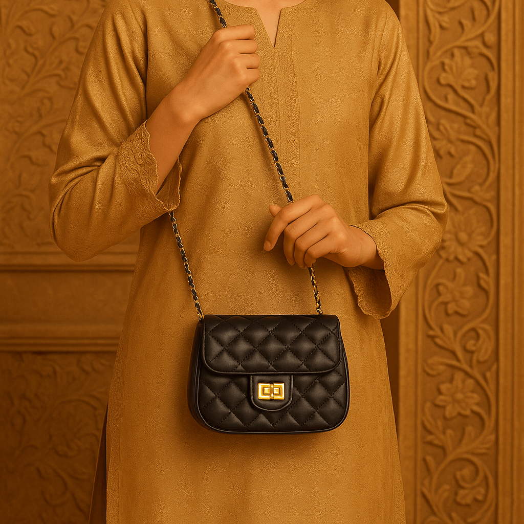 Black Quilted Heart Chain mini Shoulder Bag – Elegant Faux Leather Crossbody for Everyday Chic - Y-140