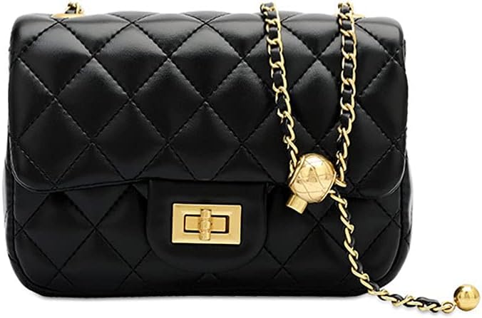 Black Quilted Heart Chain mini Shoulder Bag – Elegant Faux Leather Crossbody for Everyday Chic - Y-140