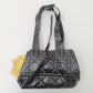 Black Quilted Tote Bag with Matching Pouch – Elegant PU Leather Shoulder Bag Set - #1416