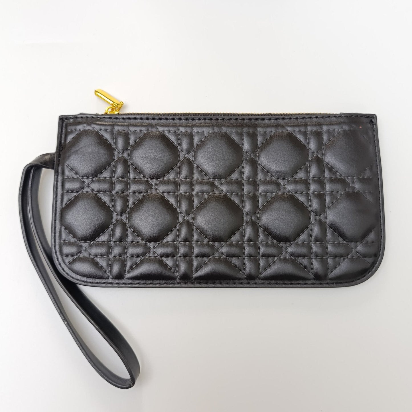 Black Quilted Tote Bag with Matching Pouch – Elegant PU Leather Shoulder Bag Set - #1416