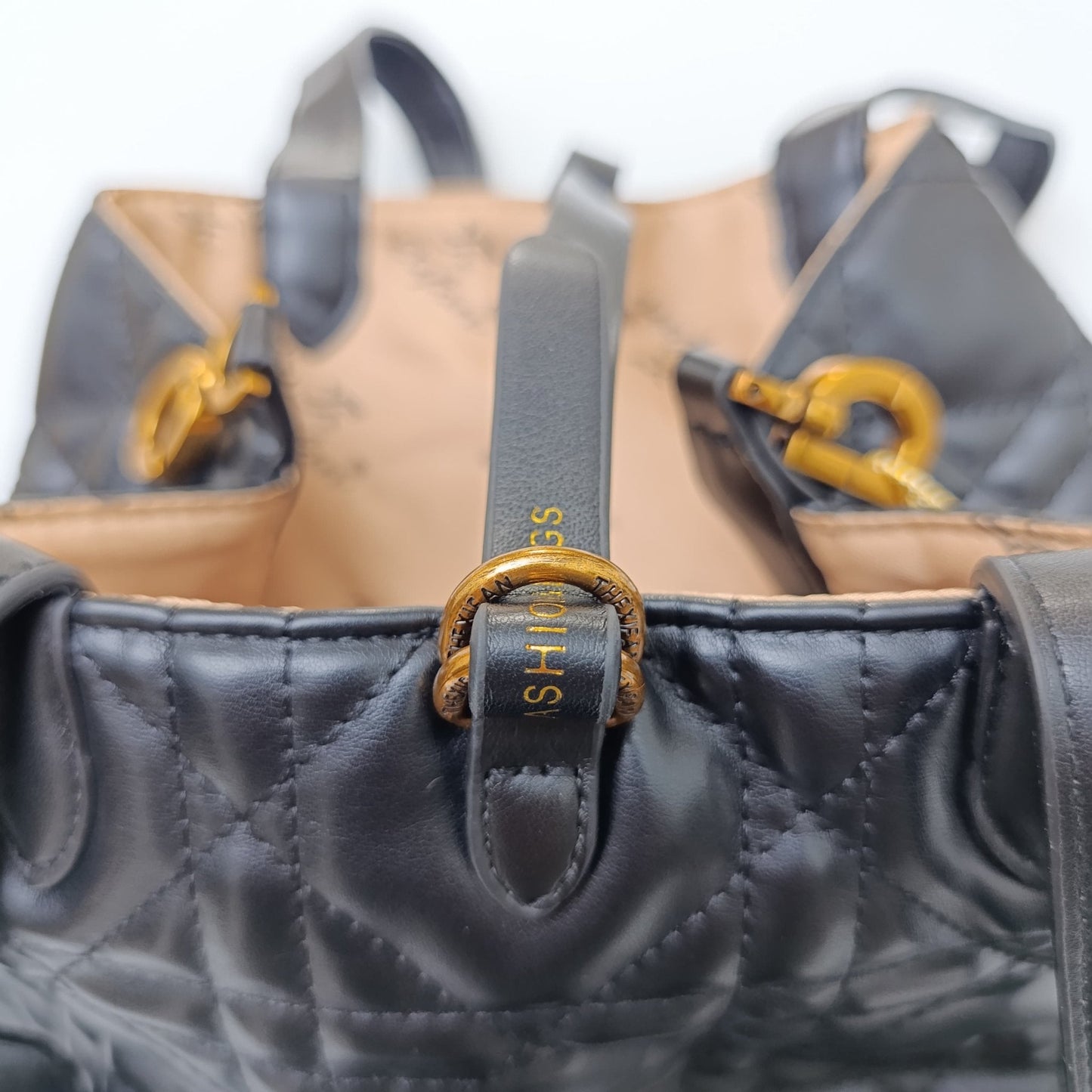 Black Quilted Tote Bag with Matching Pouch – Elegant PU Leather Shoulder Bag Set - #1416