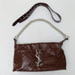 Brown Luxe Crinkle Faux Leather Shoulder Bag – Trendy YSL-Inspired Chain Strap Handbag 💼 - 5645