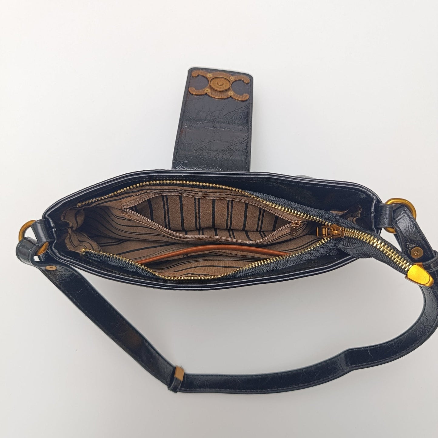 Crescent Emblem Shoulder Black & Brown Bag – Dual Strap Design - 977