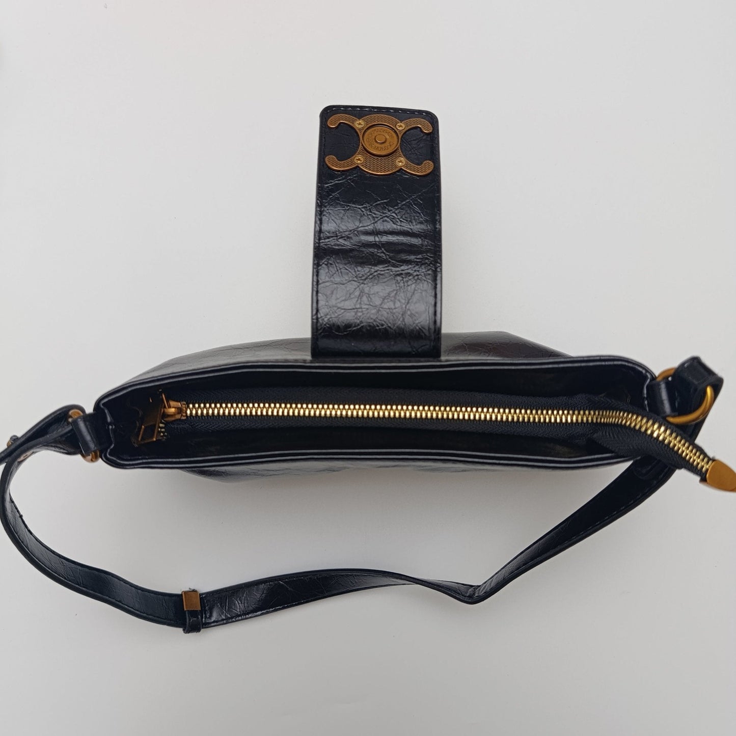 Crescent Emblem Shoulder Black & Brown Bag – Dual Strap Design - 977