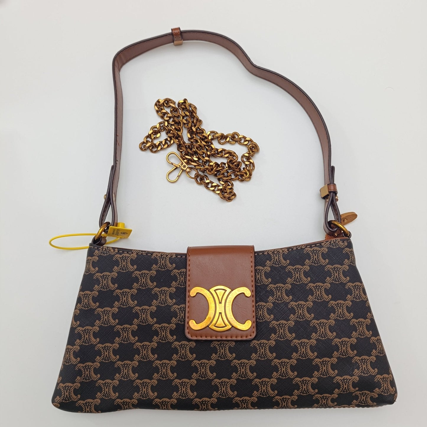 Crescent Emblem Shoulder Black & Brown Bag – Dual Strap Design - 977