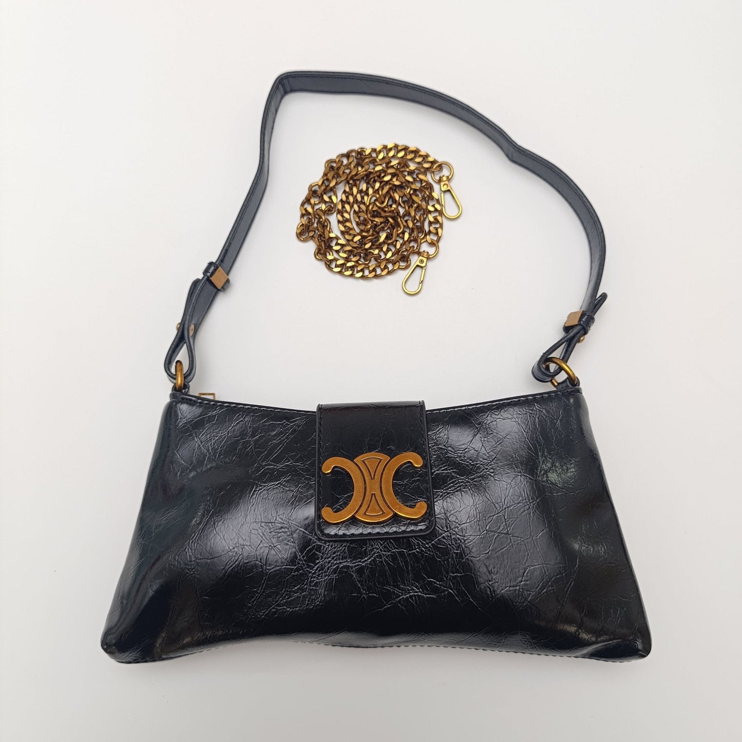 Crescent Emblem Shoulder Black & Brown Bag – Dual Strap Design - 977