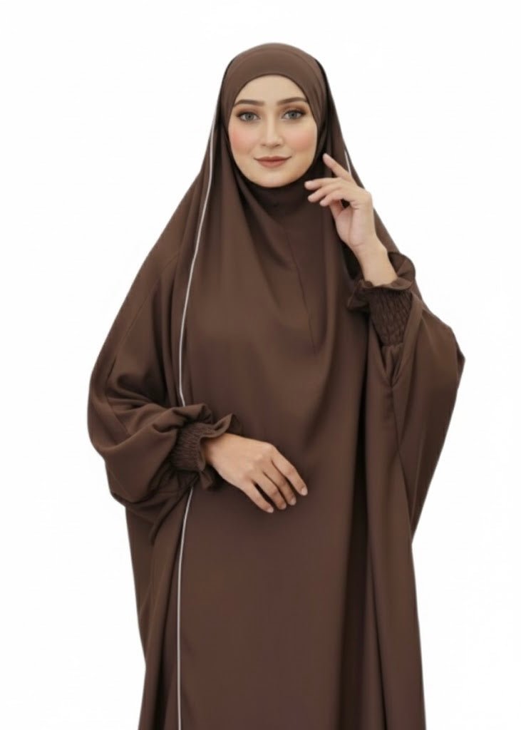 French Piping Jilbab - Brown