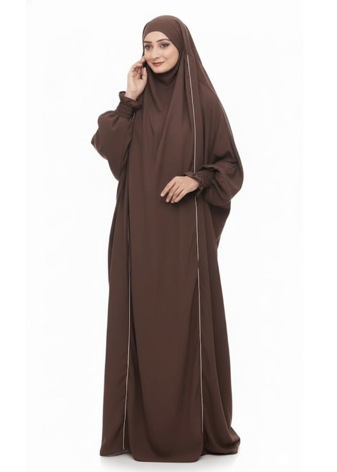 French Piping Jilbab - Brown