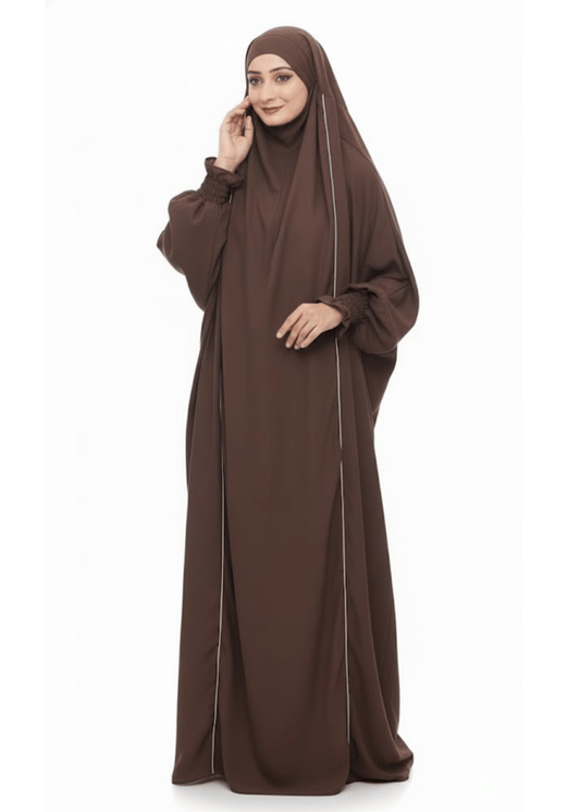 French Piping Jilbab - Brown