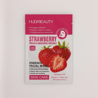 Huda Beauty Strawberry Essence Facial Mask – Hydrating, Whitening & Anti-Wrinkle