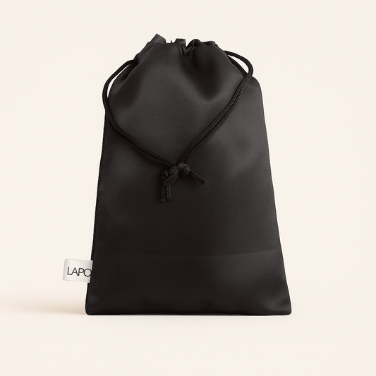 🖤 LAROC Black Satin Drawstring Pouch – Elegant Storage for Makeup, Jewelry & Gifts 🎀