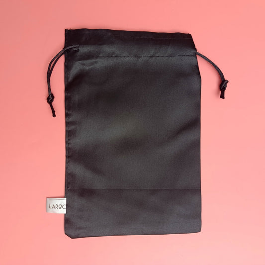 🖤 LAROC Black Satin Drawstring Pouch – Elegant Storage for Makeup, Jewelry & Gifts 🎀