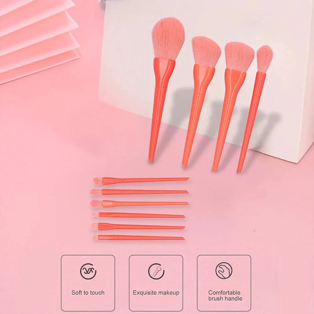 Portable Makeup Brushes Set 10pcs - Orange | Perfect for Flawless Makeup