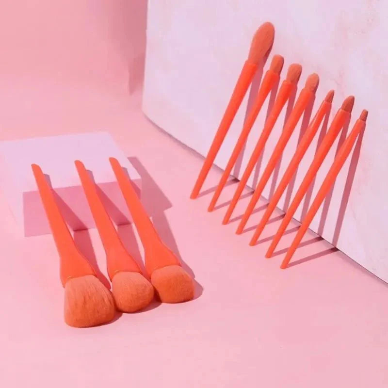 Portable Makeup Brushes Set 10pcs - Orange | Perfect for Flawless Makeup