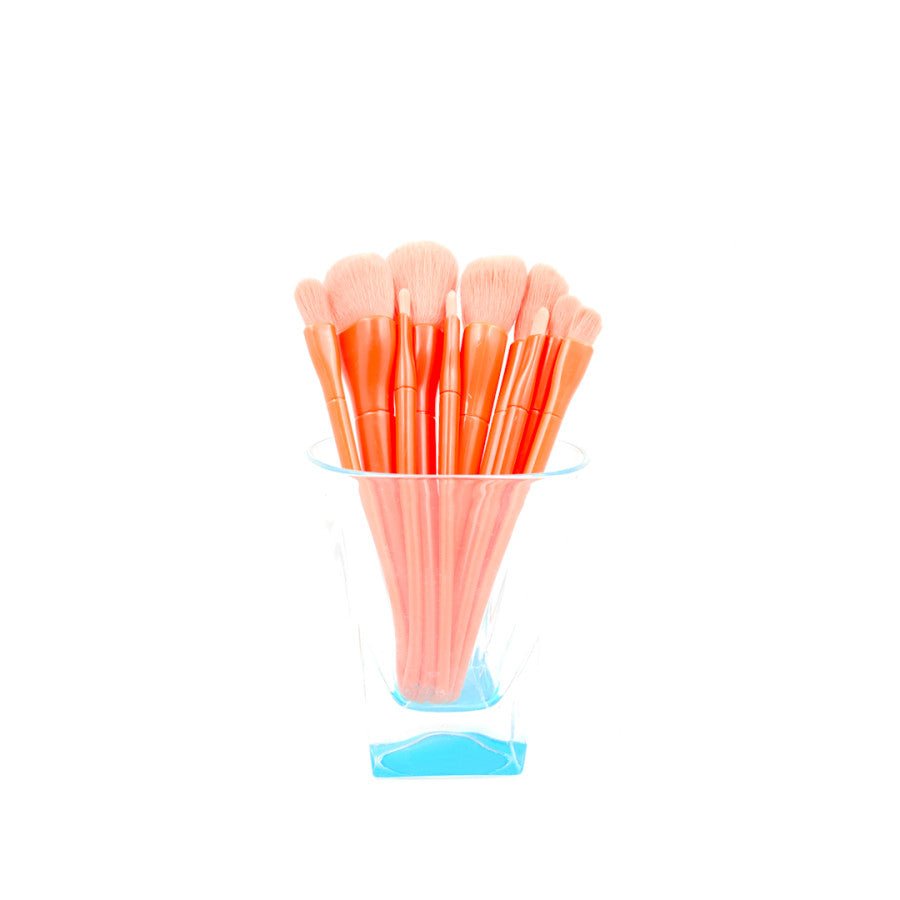 Portable Makeup Brushes Set 10pcs - Orange | Perfect for Flawless Makeup