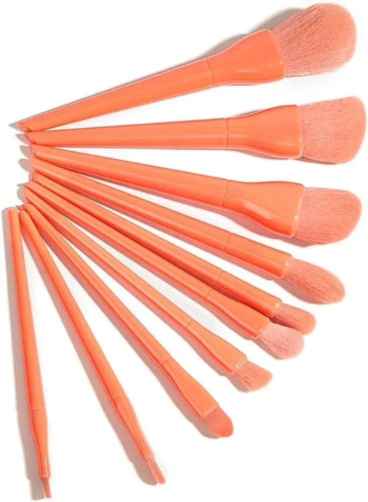 Portable Makeup Brushes Set 10pcs - Orange | Perfect for Flawless Makeup