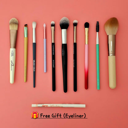 Premium Set of 10 Makeup Brushes with Free Gift - Branded Quality