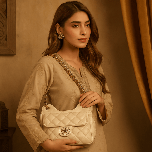 White Quilted Gold Chain Shoulder Bag – Luxury Crossbody Purse - 9001