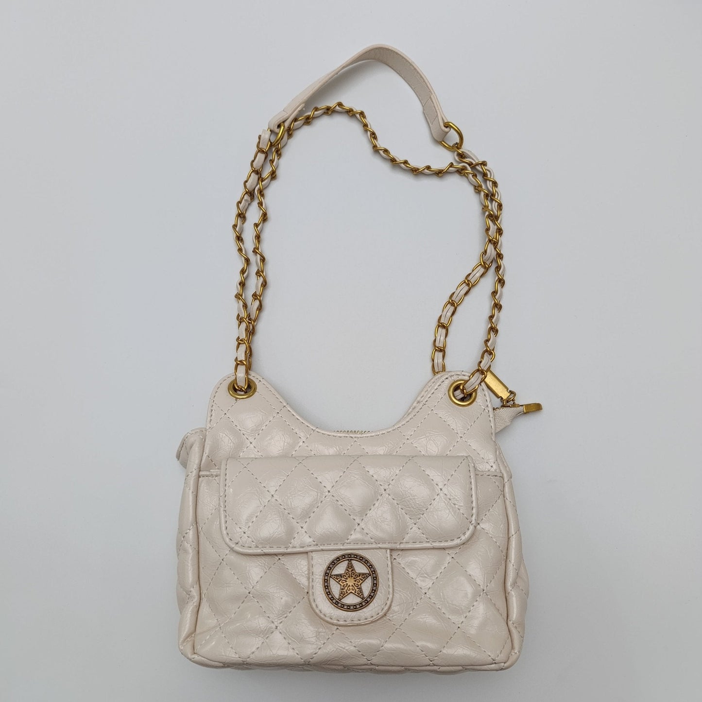 White Quilted Gold Chain Shoulder Bag – Luxury Crossbody Purse - 9001